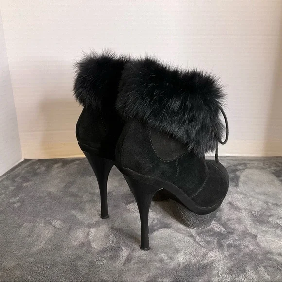 L.A.M.B Platform Suede Leather & Real Fur Booties Size 7.5 Gwen Stefani Booties